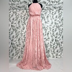 Elegant Pink Lace Evening Maxi Gown Prom Bridesmaid Wedding Guest Sz S 6 NWT #7